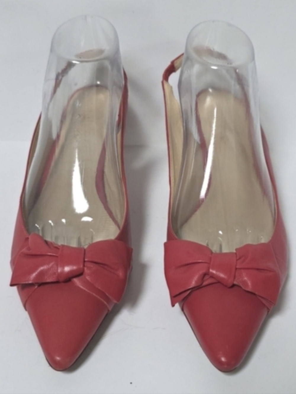 Talbots Elegant Coral Red Leather Slingback Heels with Bow women's size 9.5